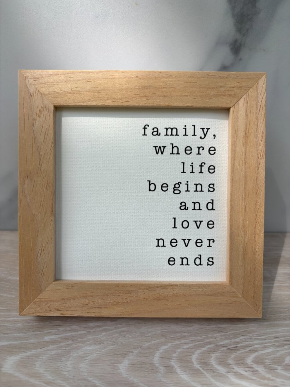 Family Where Life Begins Canvas Wood Sign 4x4 Natural Boho Tiered Tray Shelf